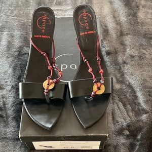 ESPACE LAGON 10b black leather shoes coin, gold heels gorgeous